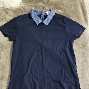 Navy Blue Collared Women's Top
